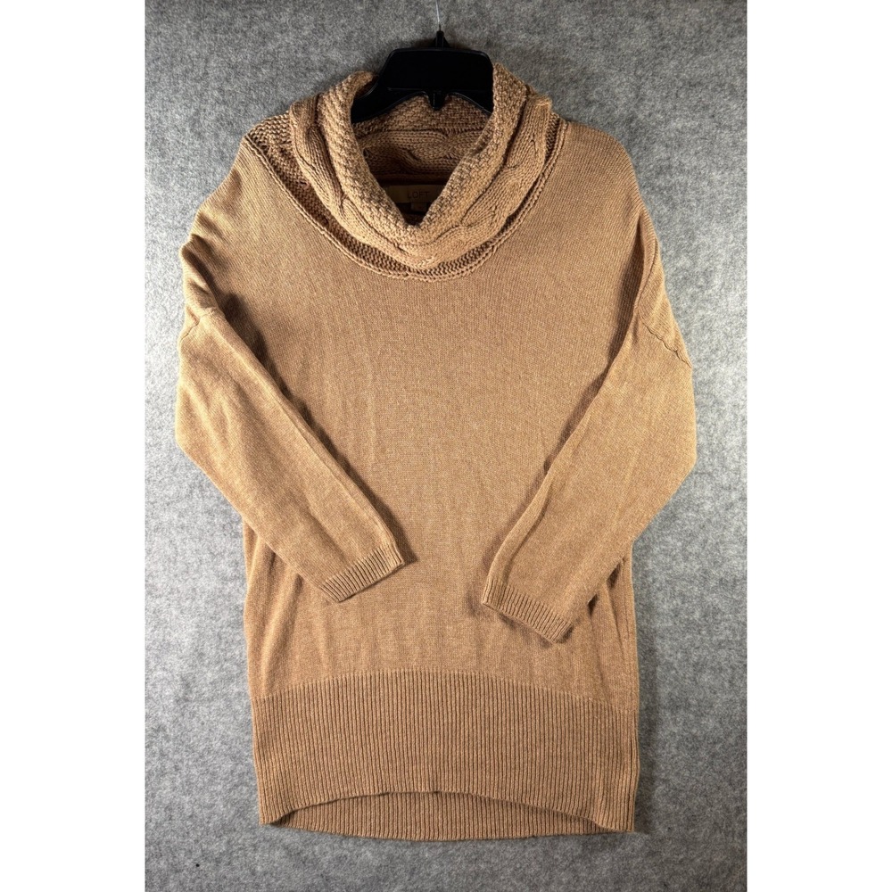 Ann Taylor LOFT Cowl Neck Sweater Camel Tan Cable Knit Pullover Womens Small